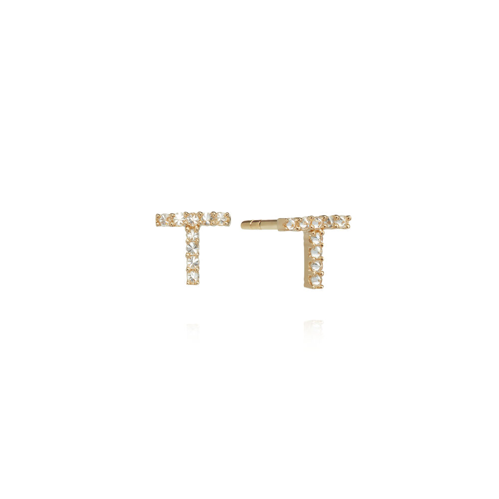 A pair of 18ct Gold Diamond Initial T Stud Earrings | Annoushka jewelley